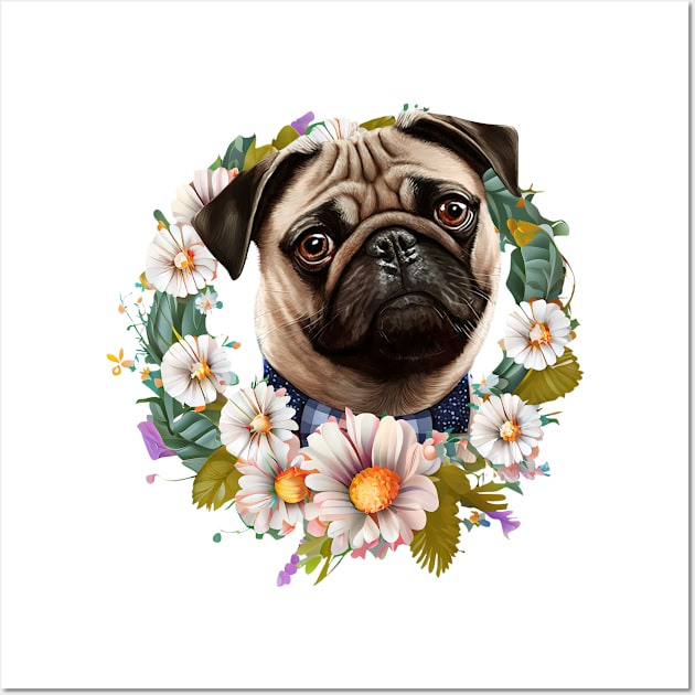 Floral Pug Wall Art by Chromatic Fusion Studio